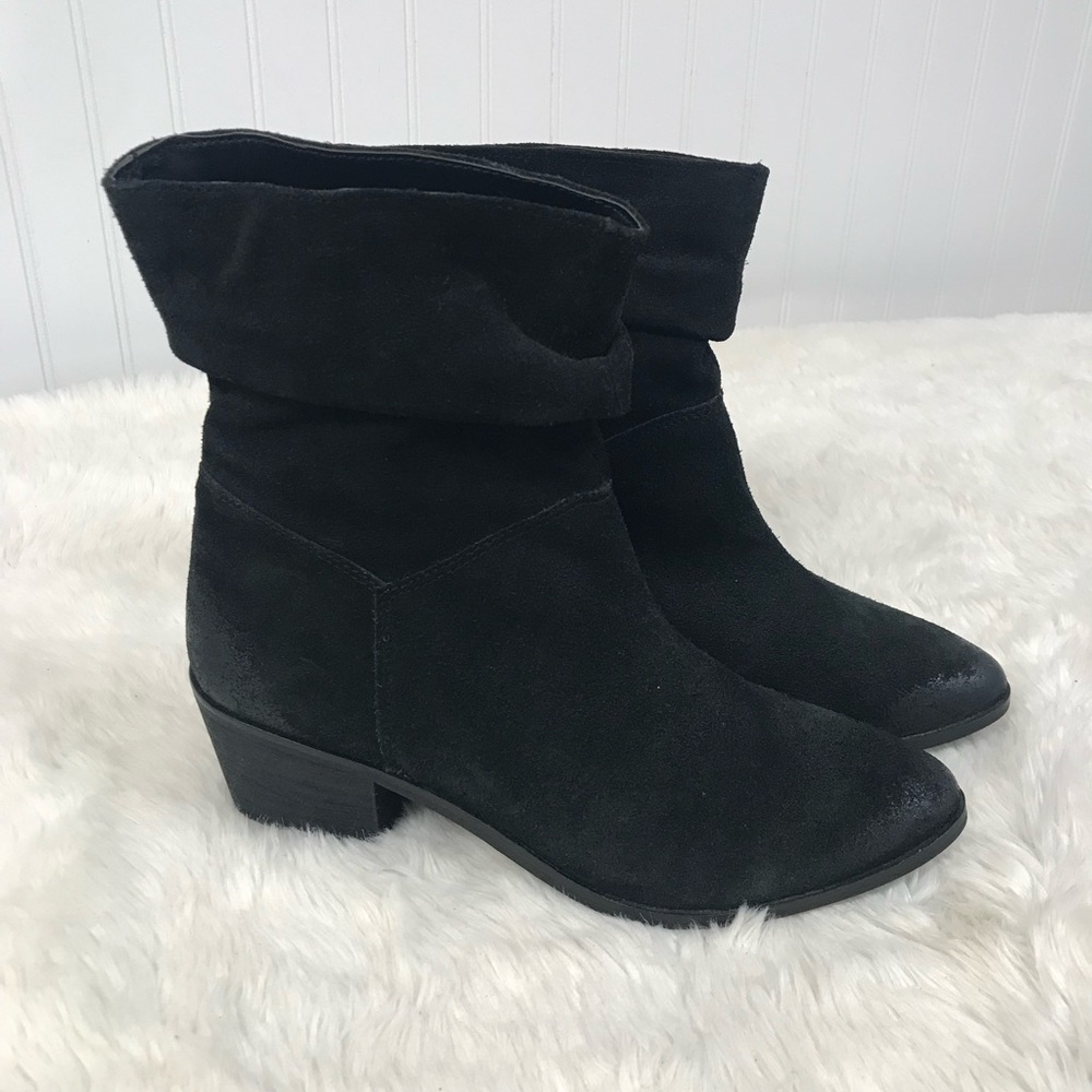 MATISSE Black Suede Slouch Ankle Boot‎ Bootie Chunky Heel Boho Western Size 10